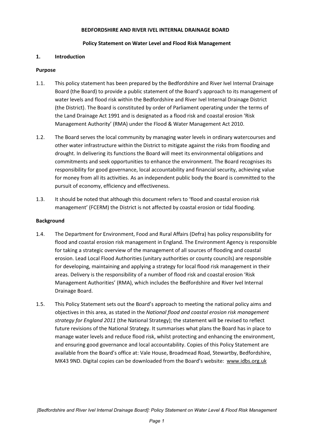 Bedfordshire & River Ivel Policy Statement