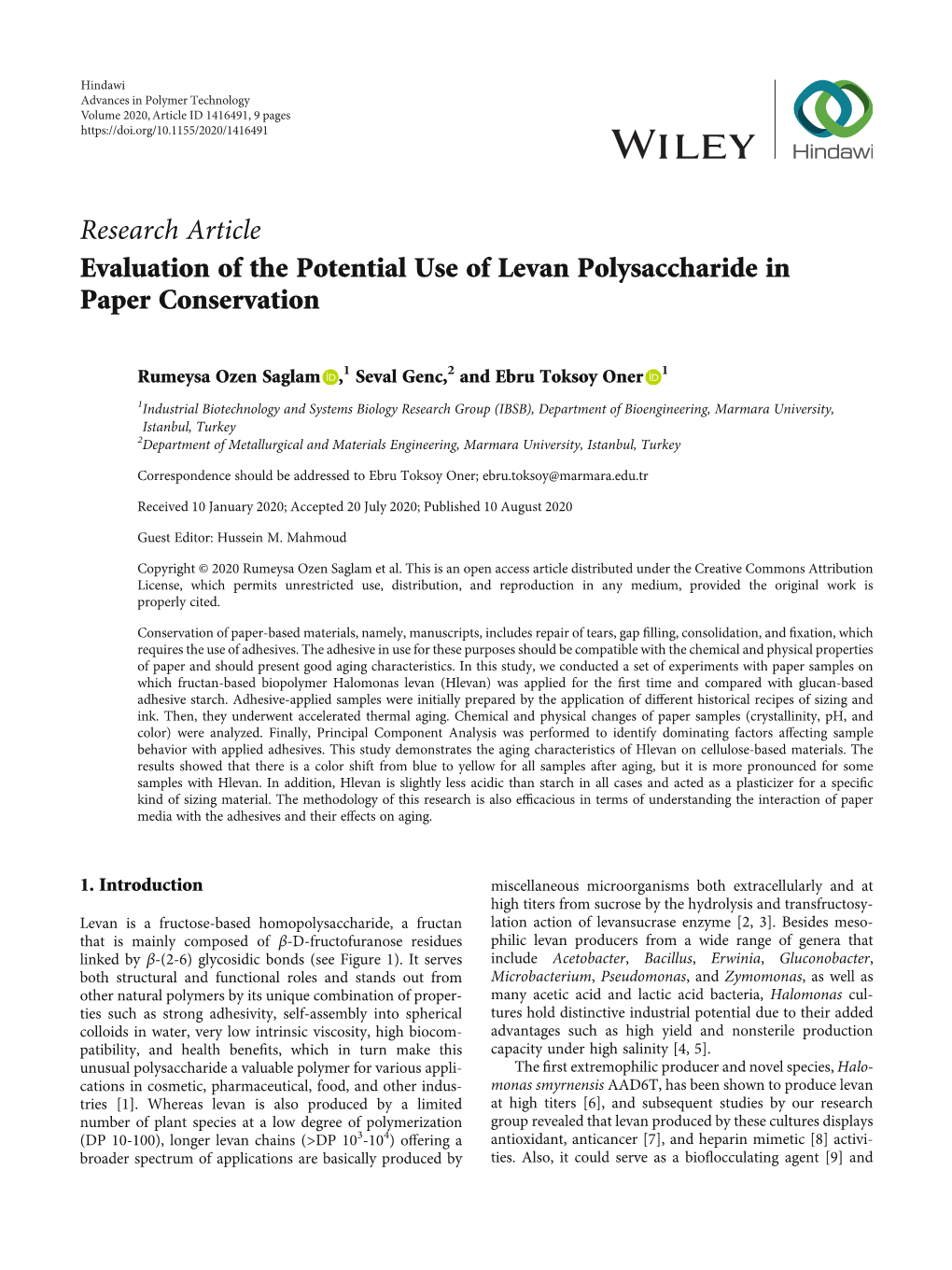 Evaluation of the Potential Use of Levan Polysaccharide in Paper Conservation