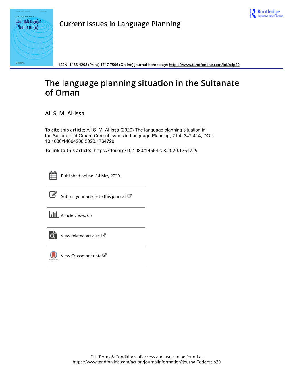 The Language Planning Situation in the Sultanate of Oman