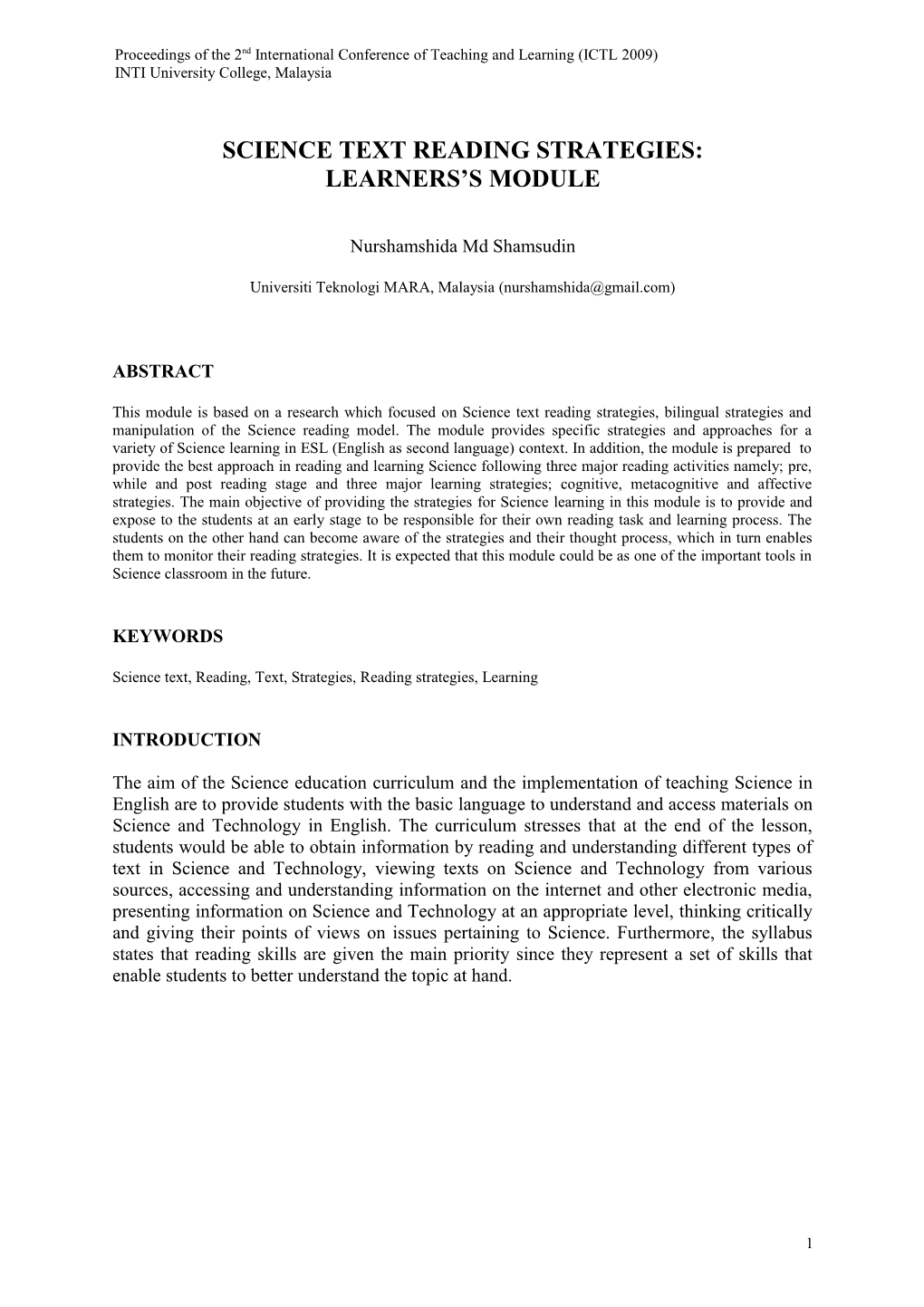 Science Text Reading Strategies: