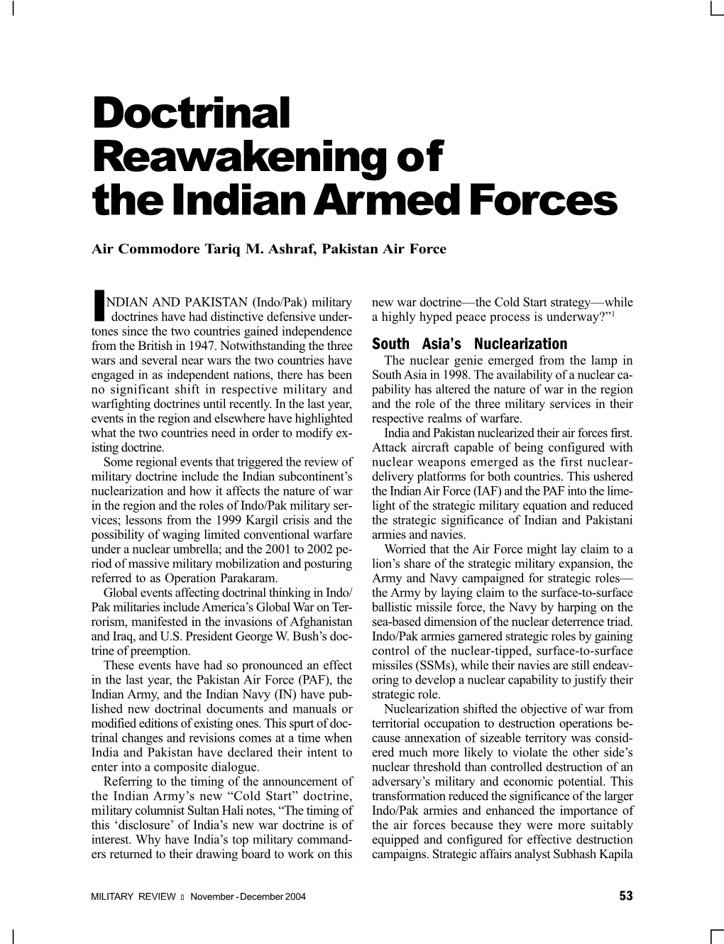 Doctrinal Reawakening of the Indian Armed Forces