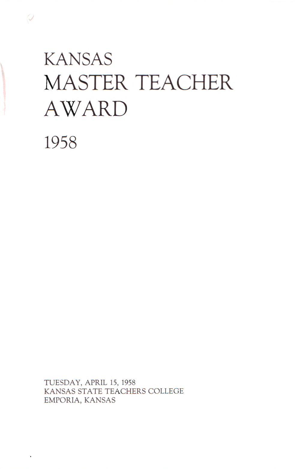 Kansas Master Teacher Award 1958