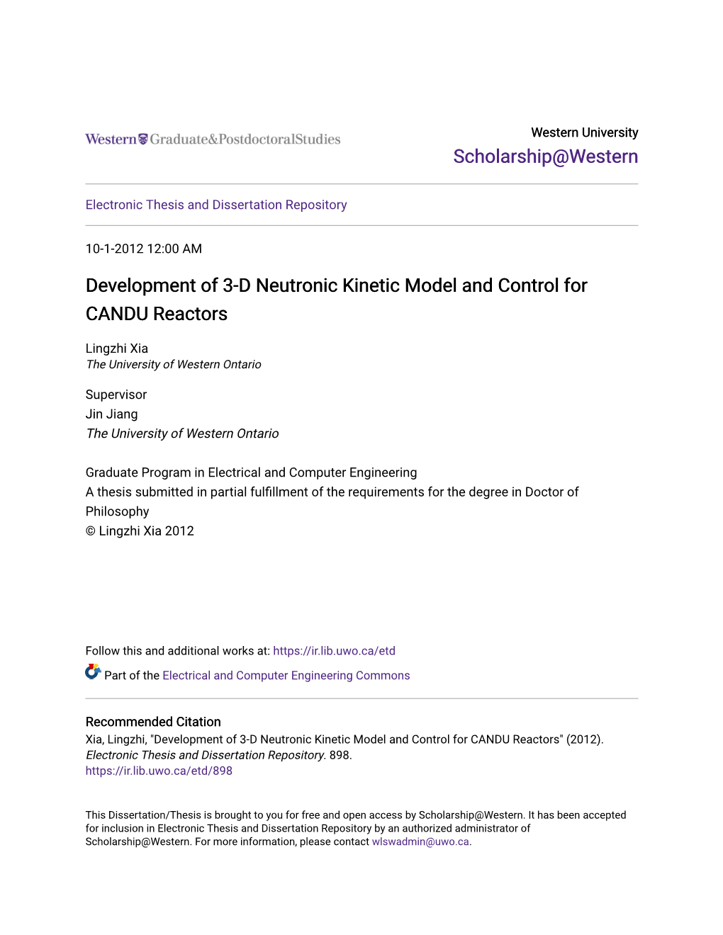 Development of 3-D Neutronic Kinetic Model and Control for CANDU Reactors