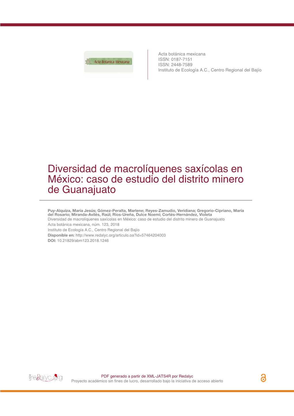 Diversidad De Macrolíquenes Saxícolas En México: Caso De Estudio Del Distrito Minero De Guanajuato