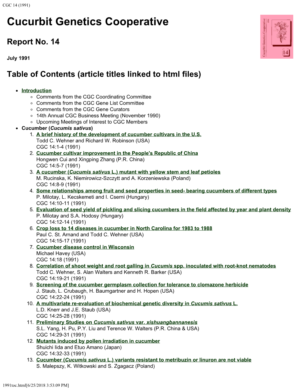 CGC 14 (1991) Cucurbit Genetics Cooperative