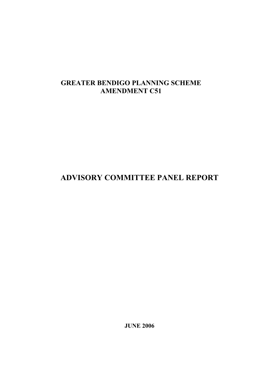 Advisory Committee Panel Report