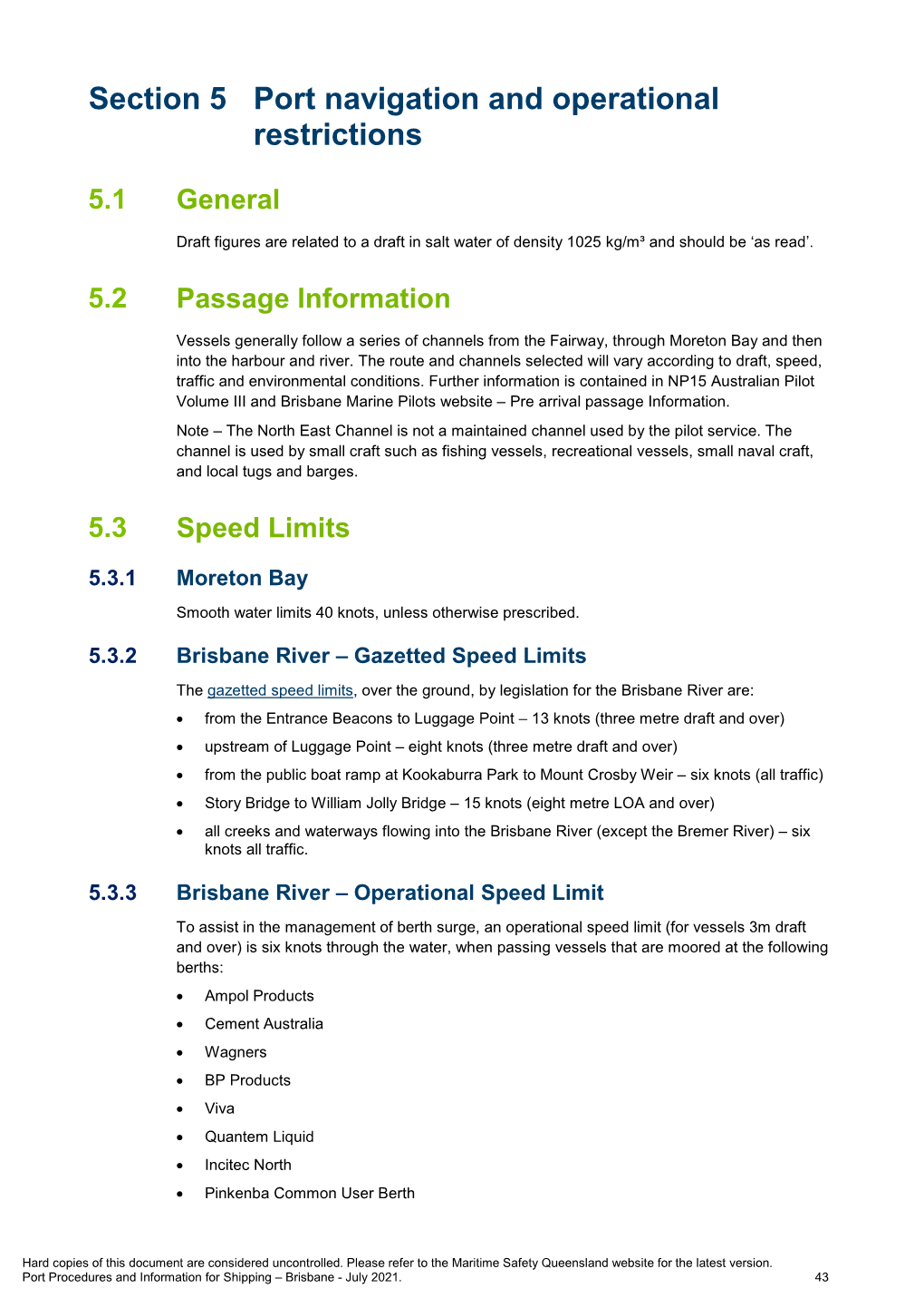 Port Procedures and Information for Shipping – Brisbane - July 2021