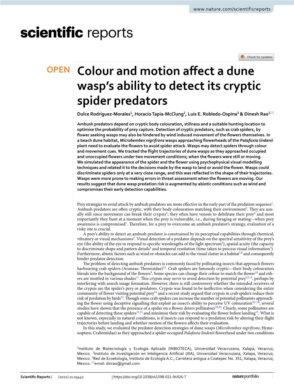 Colour and Motion Affect a Dune Wasp's Ability to Detect Its Cryptic Spider Predators
