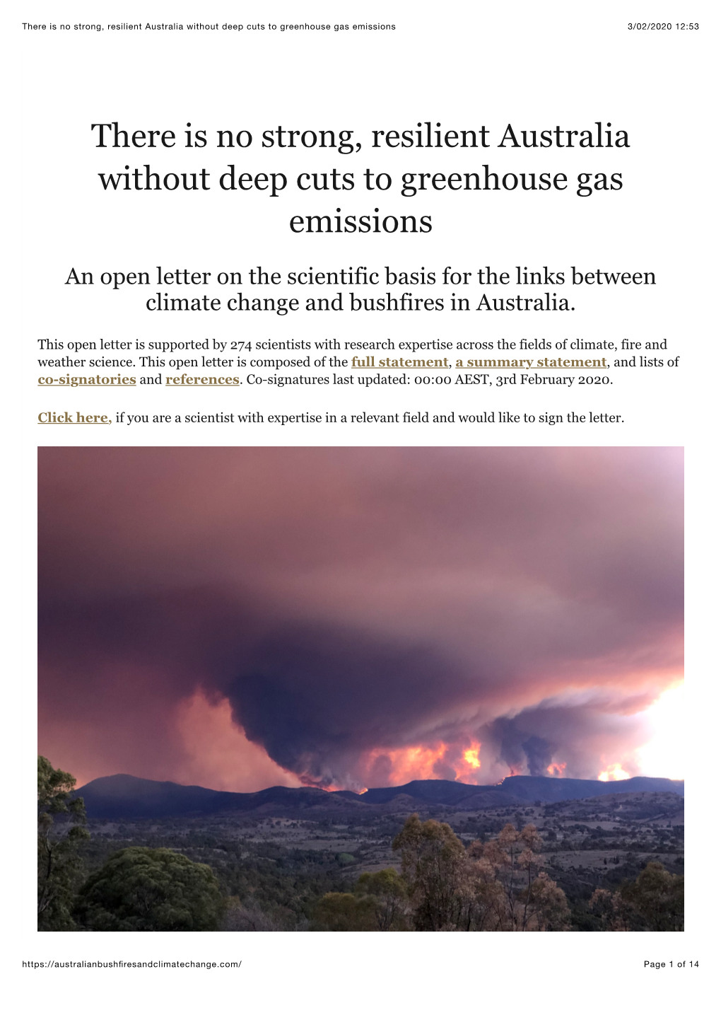 There Is No Strong, Resilient Australia Without Deep Cuts to Greenhouse Gas Emissions 3/02/2020 12:53