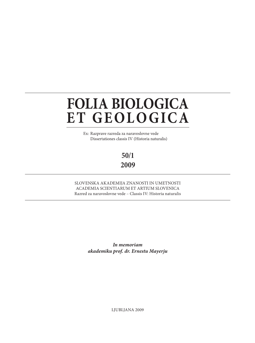 Folia Biologica Et Geologica