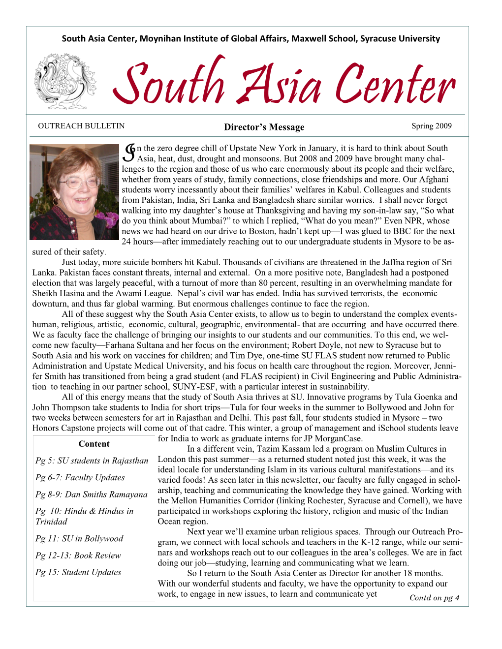Director's Message South Asia Center, Moynihan Institute of Global