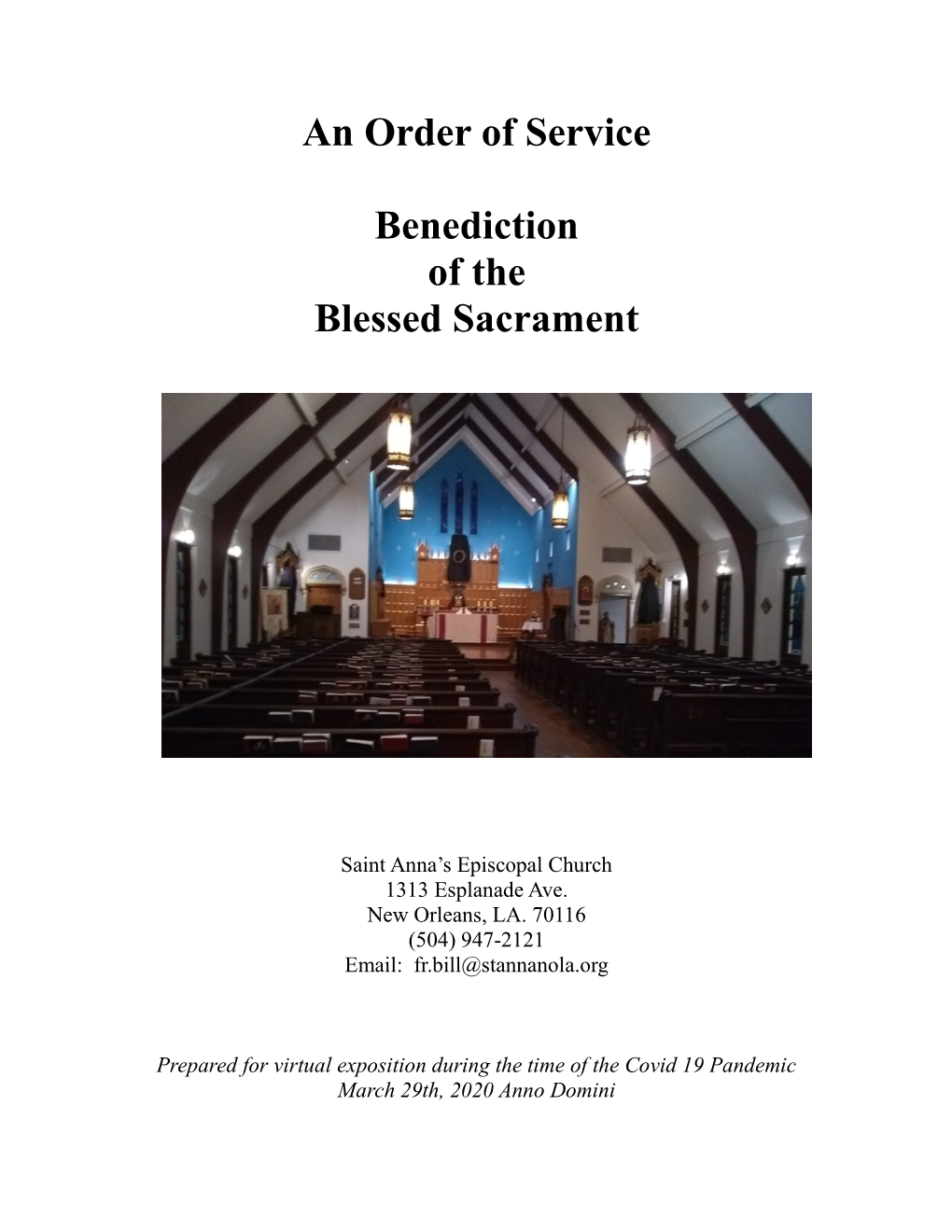 An Order of Service Benediction of the Blessed Sacrament