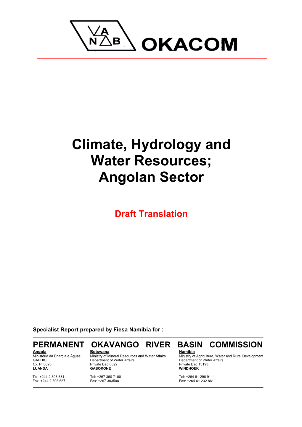 Climate, Hydrology and Water Resources; Angolan Sector