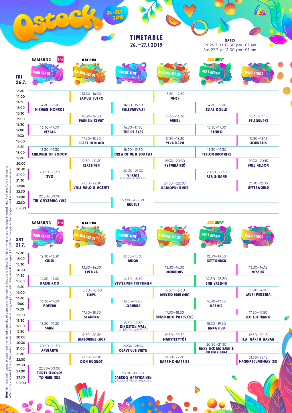 TIMETABLE GATES 26.—27.7.2019 Fri 26.7