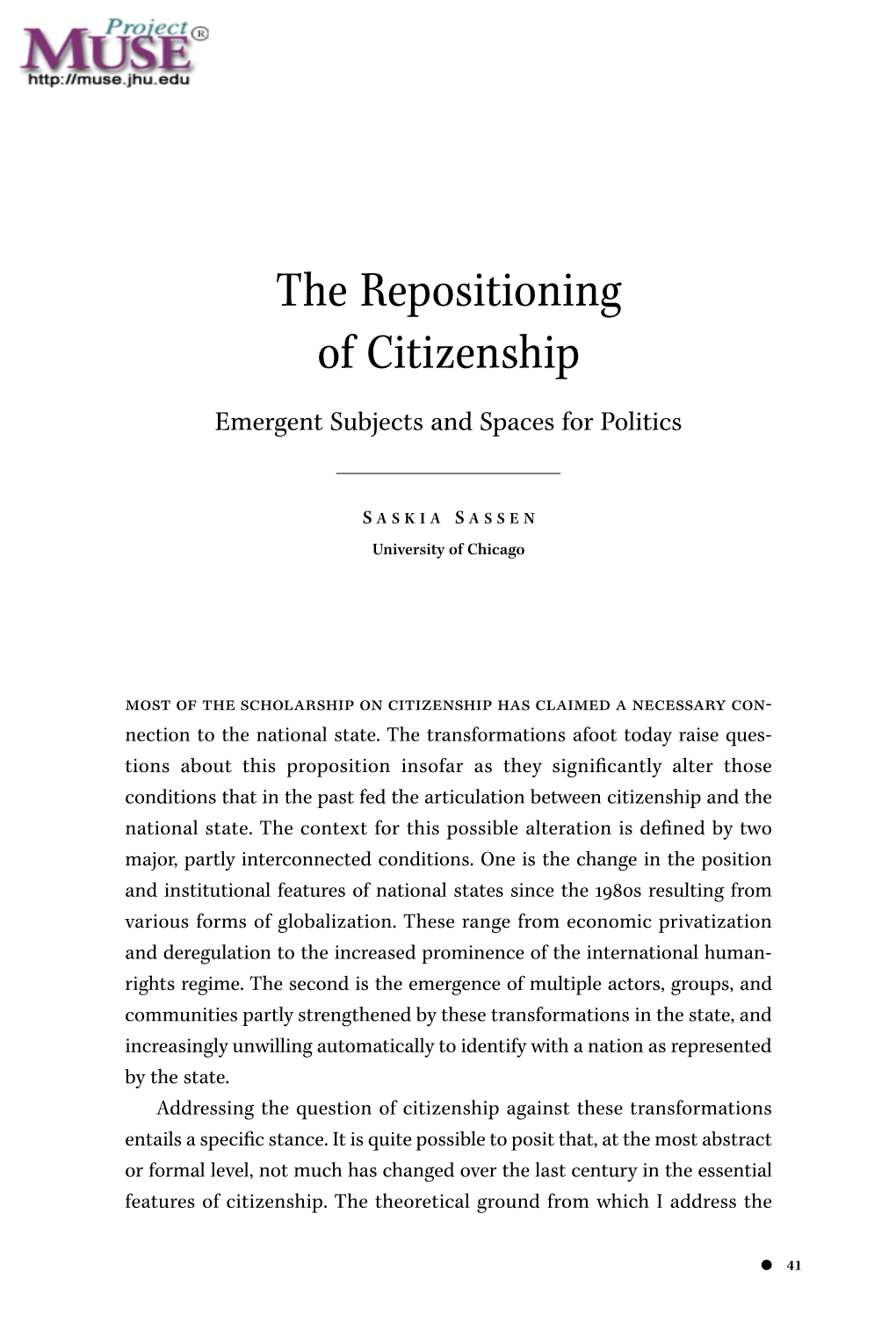 The Repositioning of Citizenship