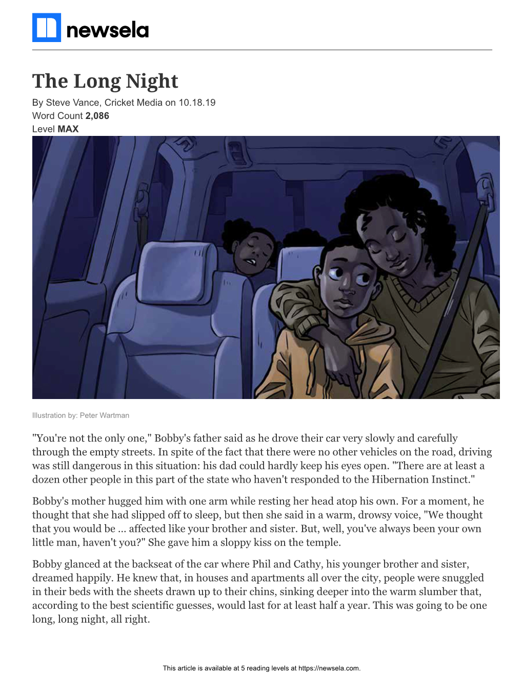 The Long Night by Steve Vance, Cricket Media on 10.18.19 Word Count 2,086 Level MAX