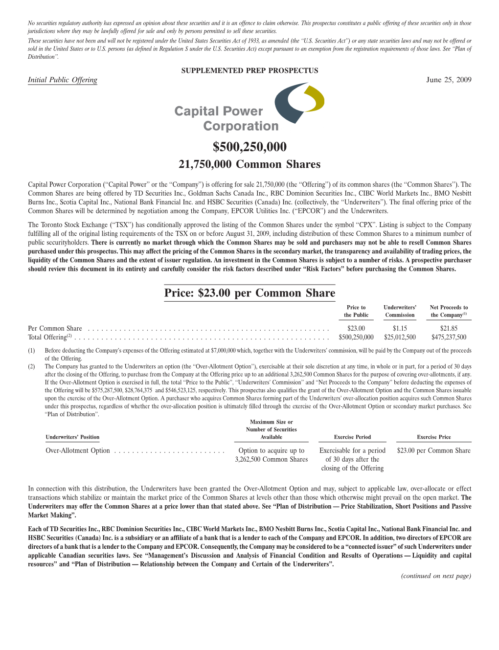 2009 Prospectus Initial Public Offering Common Shares