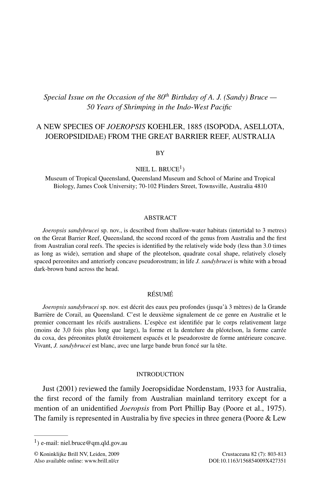 Special Issue on the Occasion of the 80Th Birthday of A. J. (Sandy) Bruce — 50 Years of Shrimping in the Indo-West Pacific