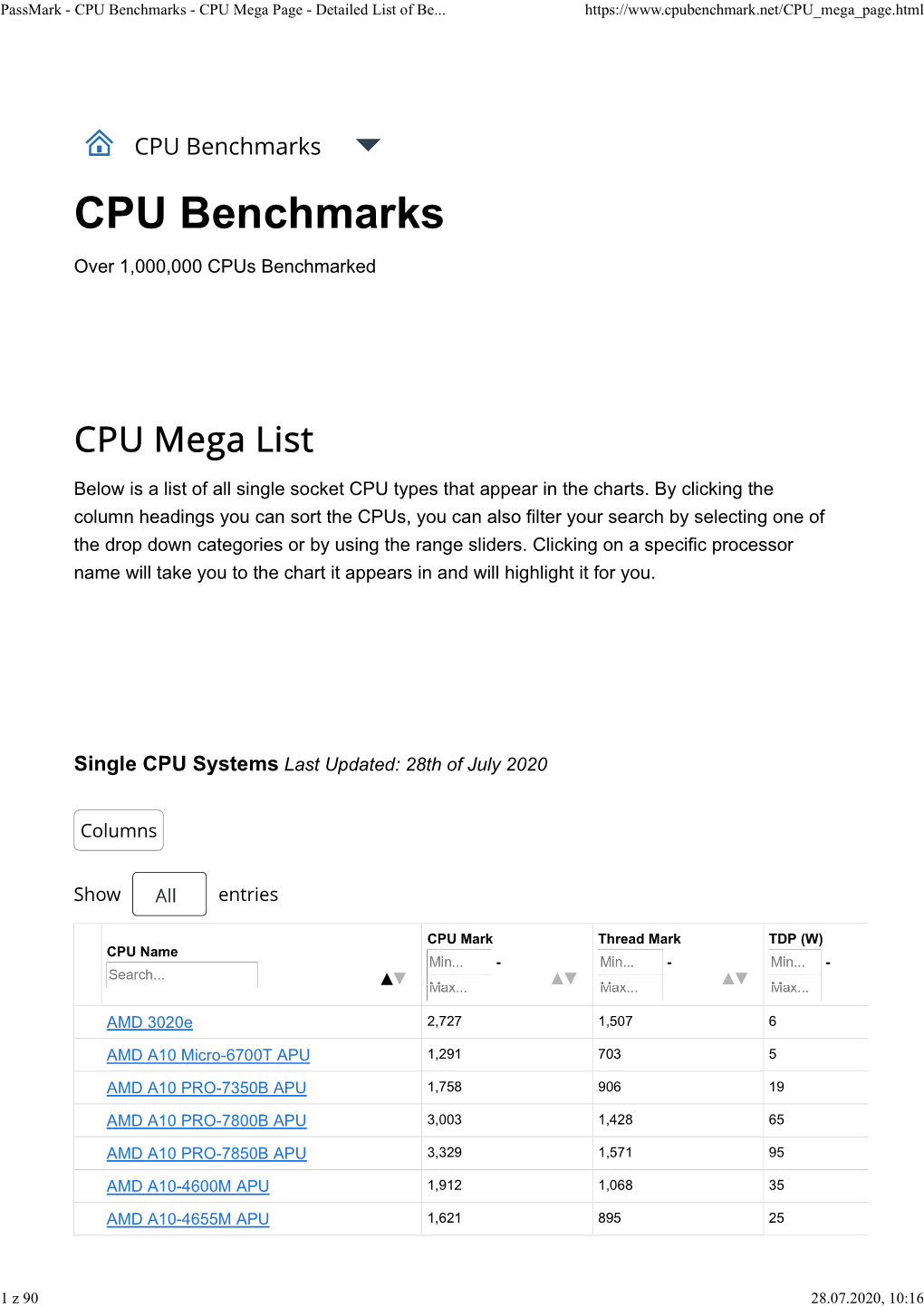 Passmark - CPU Benchmarks - CPU Mega Page - Detailed List of Be