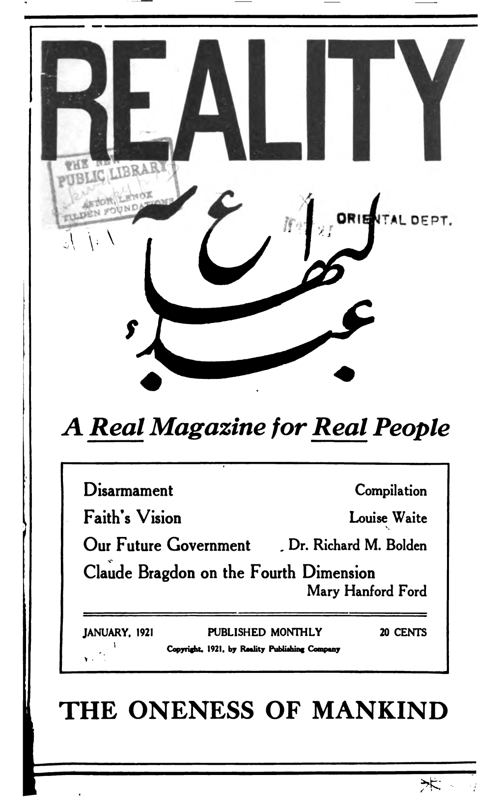 Reality V3 Jan-May 1921