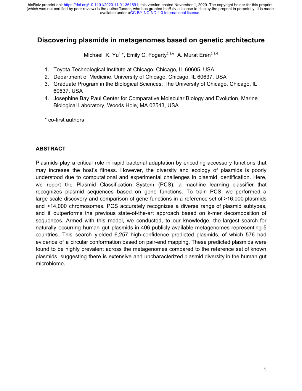 Discovering Plasmids in Metagenomes Based on Genetic Architecture