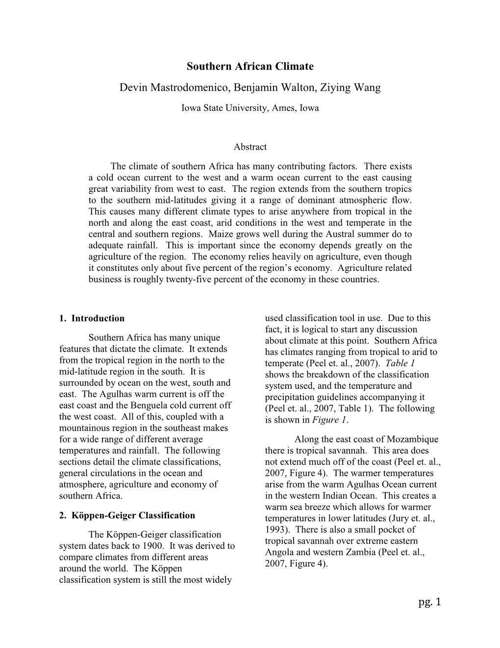 Pg. 1 Southern African Climate Devin Mastrodomenico, Benjamin Walton, Ziying Wang