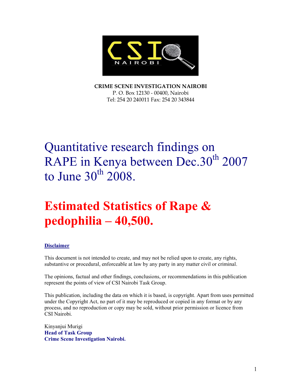 Rape Statistics in Kenya DOWNLOAD