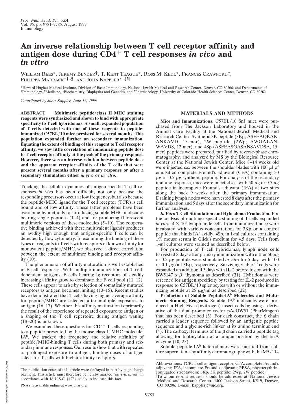 An Inverse Relationship Between T Cell Receptor Affinity and Antigen Dose During CD4 T Cell Responses in Vivo and in Vitro