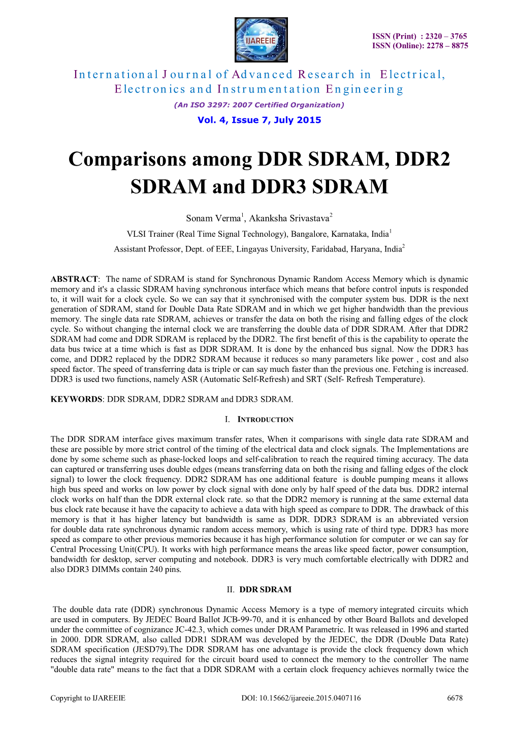 Comparisons Among DDR SDRAM, DDR2 SDRAM and DDR3 SDRAM