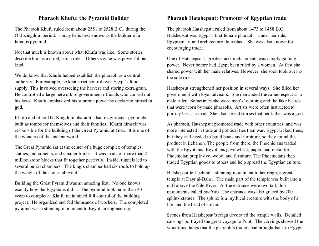 Pharaoh Hatshepsut: Promoter of Egyptian Trade