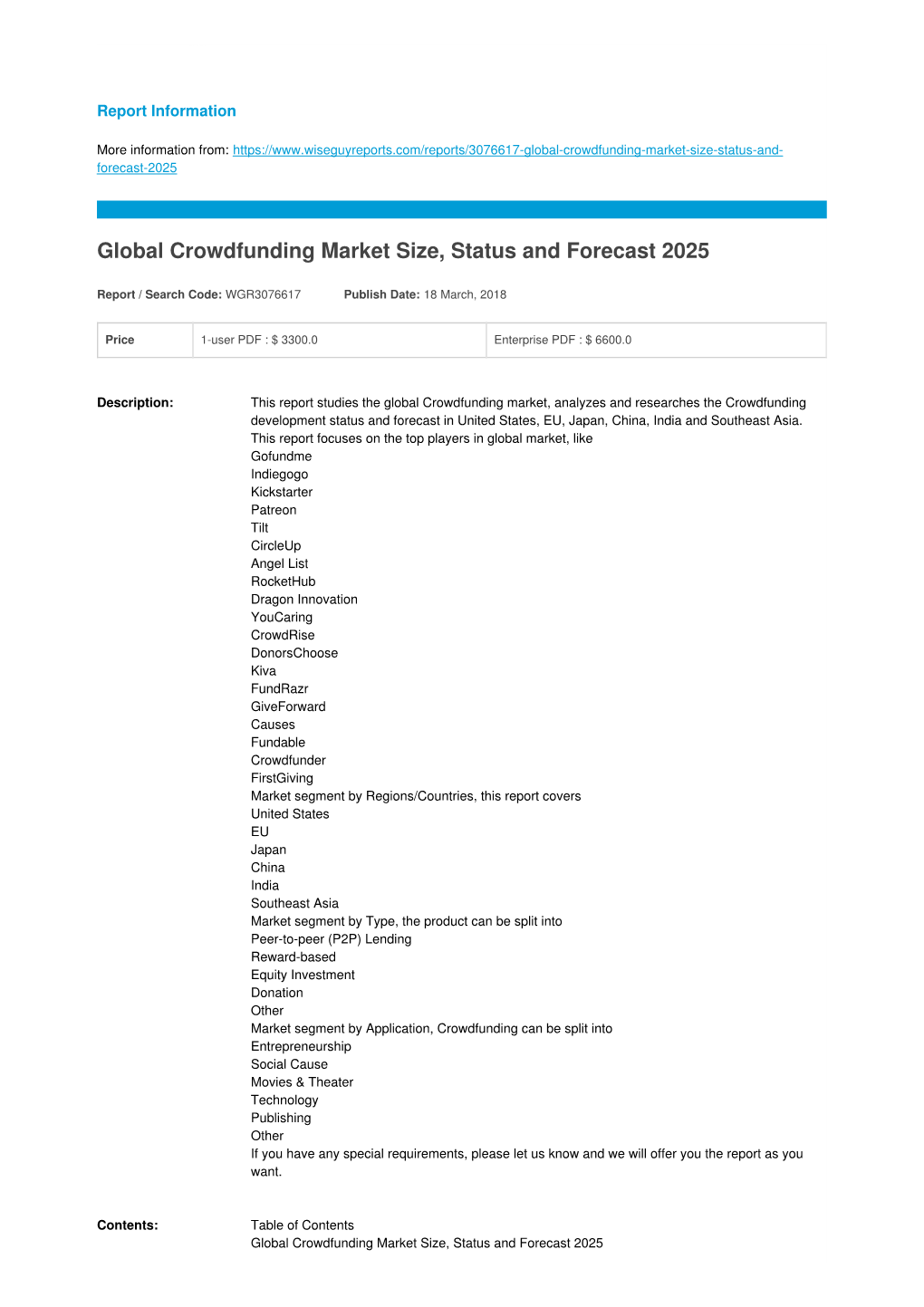 Global Crowdfunding Market Size, Status and Forecast 2025