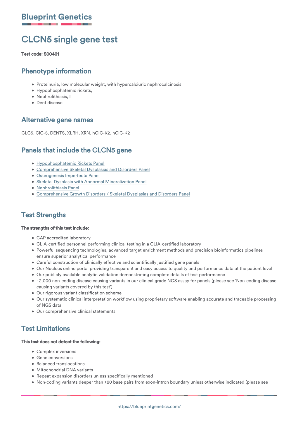 Blueprint Genetics CLCN5 Single Gene Test