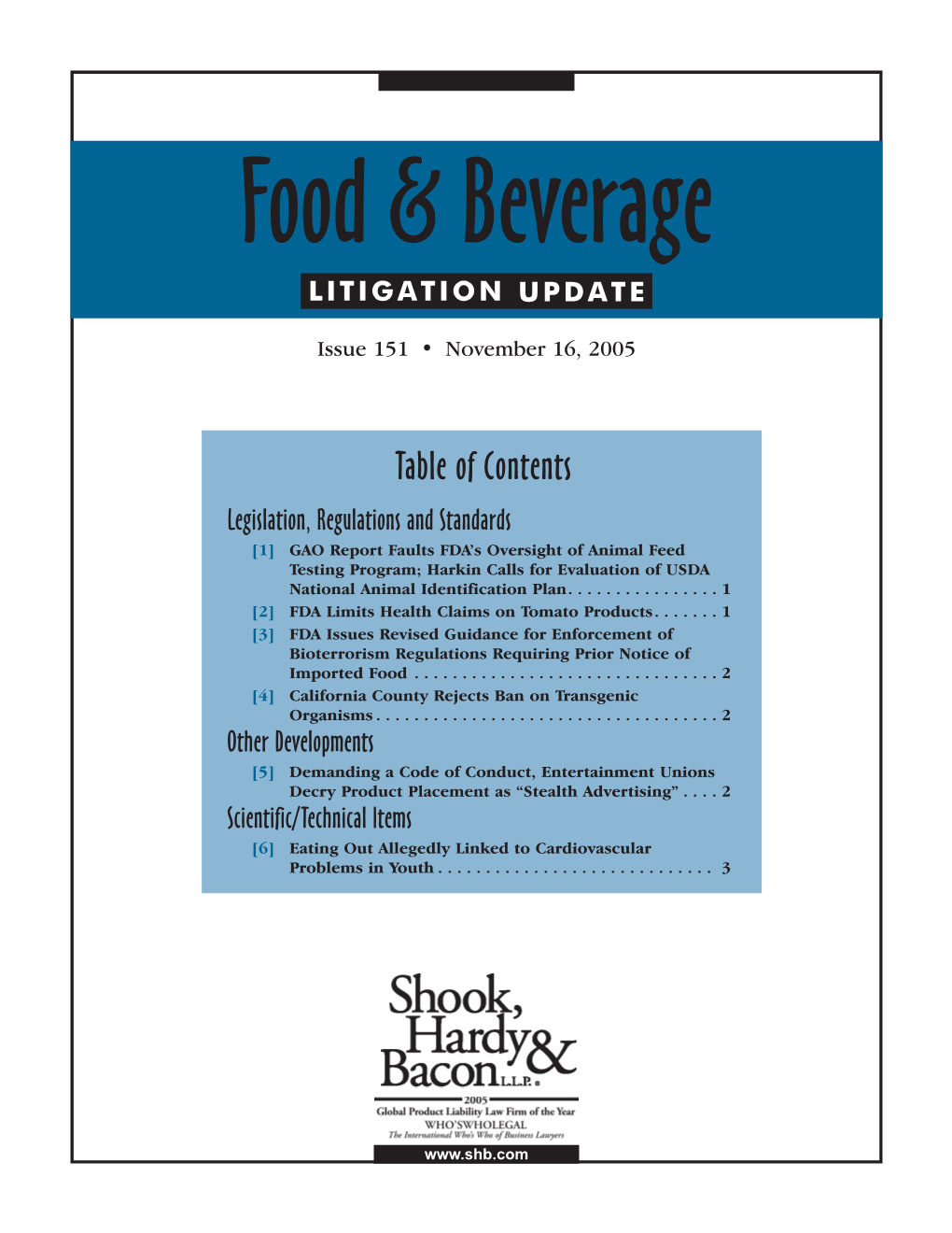 Food & Beverage Litigation Update