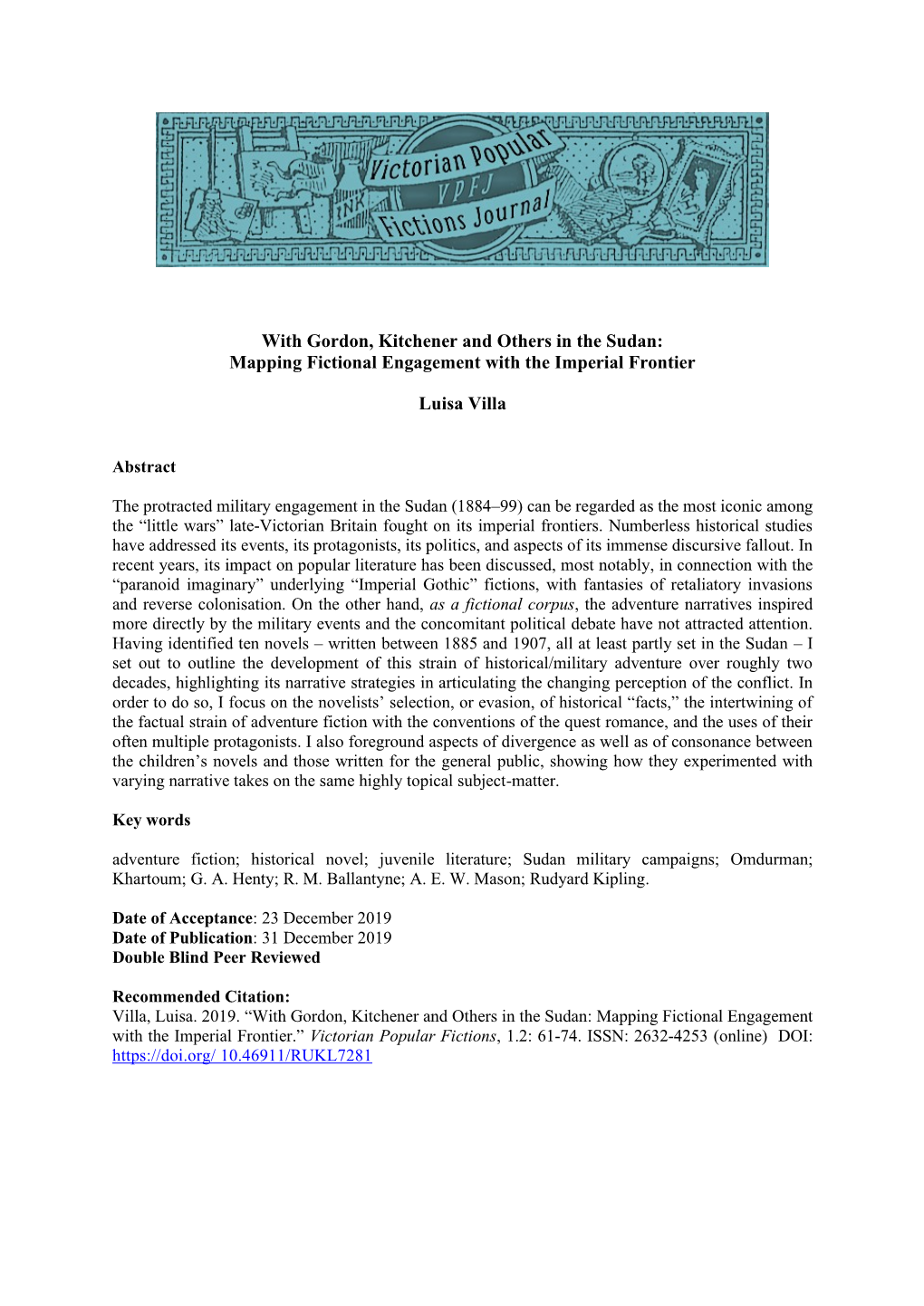 Mapping Fictional Engagement with the Imperial Frontier Luisa Villa