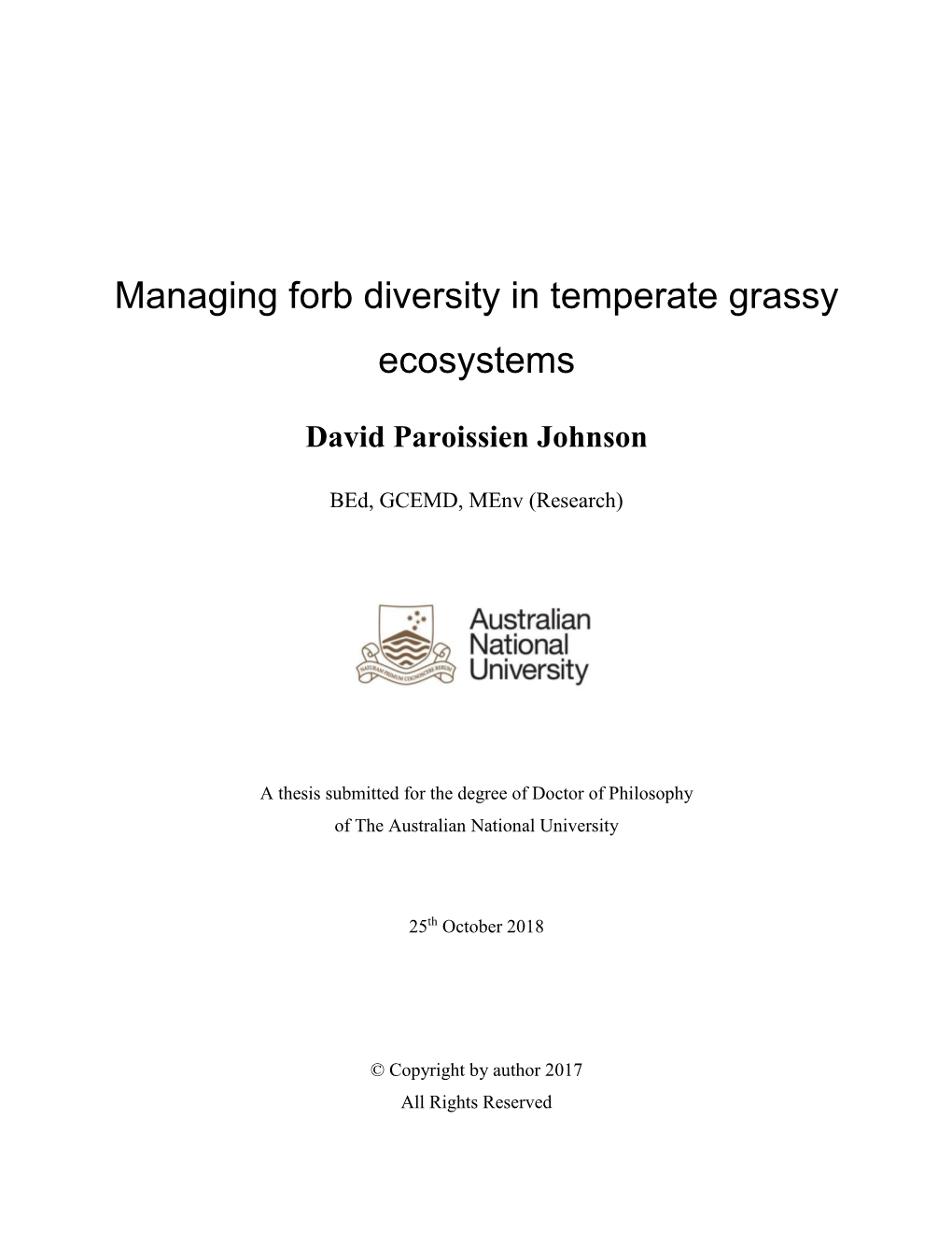 Managing Forb Diversity in Temperate Grassy Ecosystems