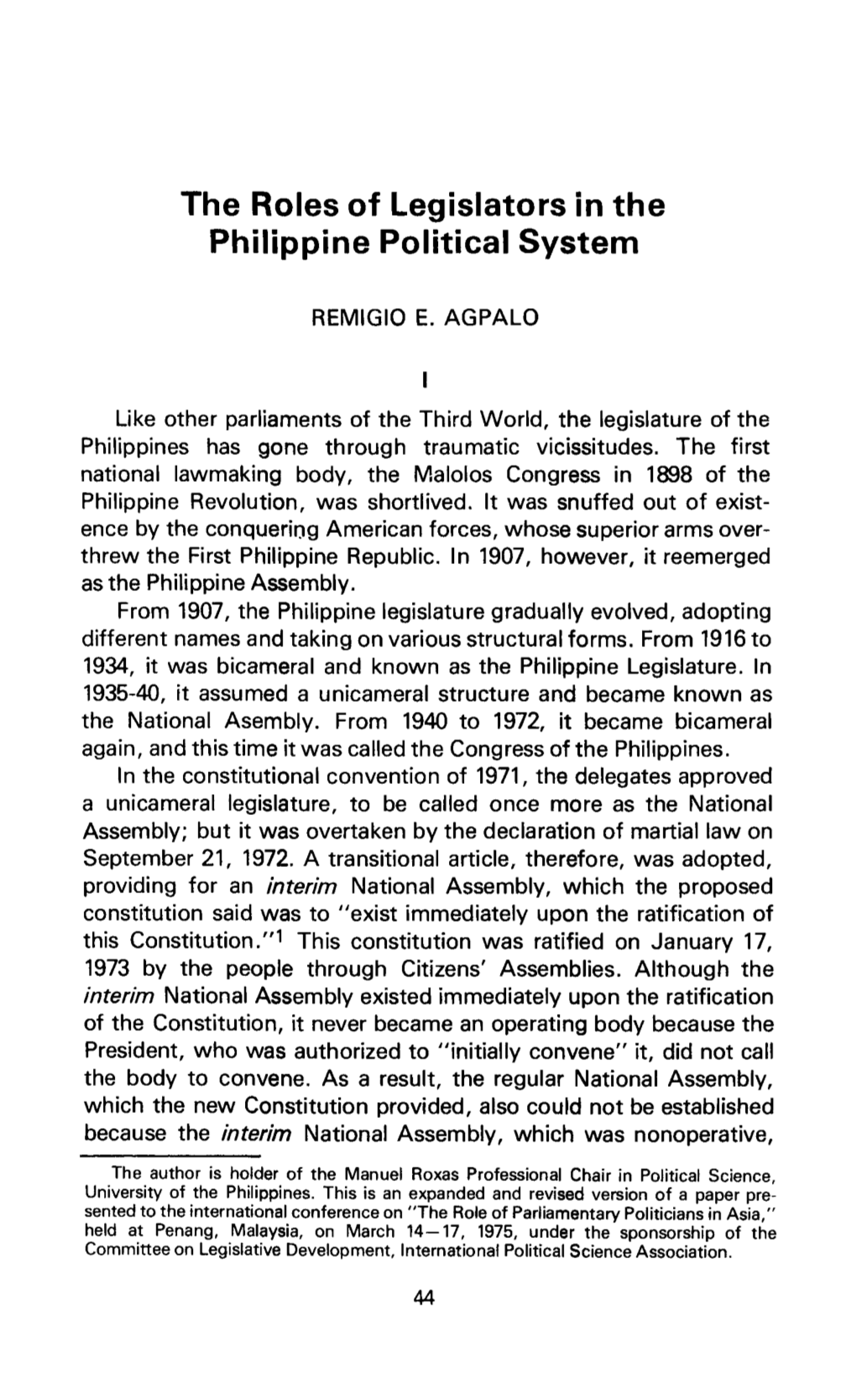 The Roles of Legislators in the Philippine Political System