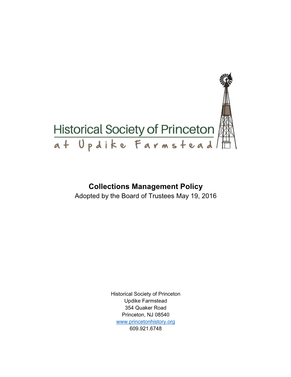 Collections Management Policy Adopted by the Board of Trustees May 19, 2016