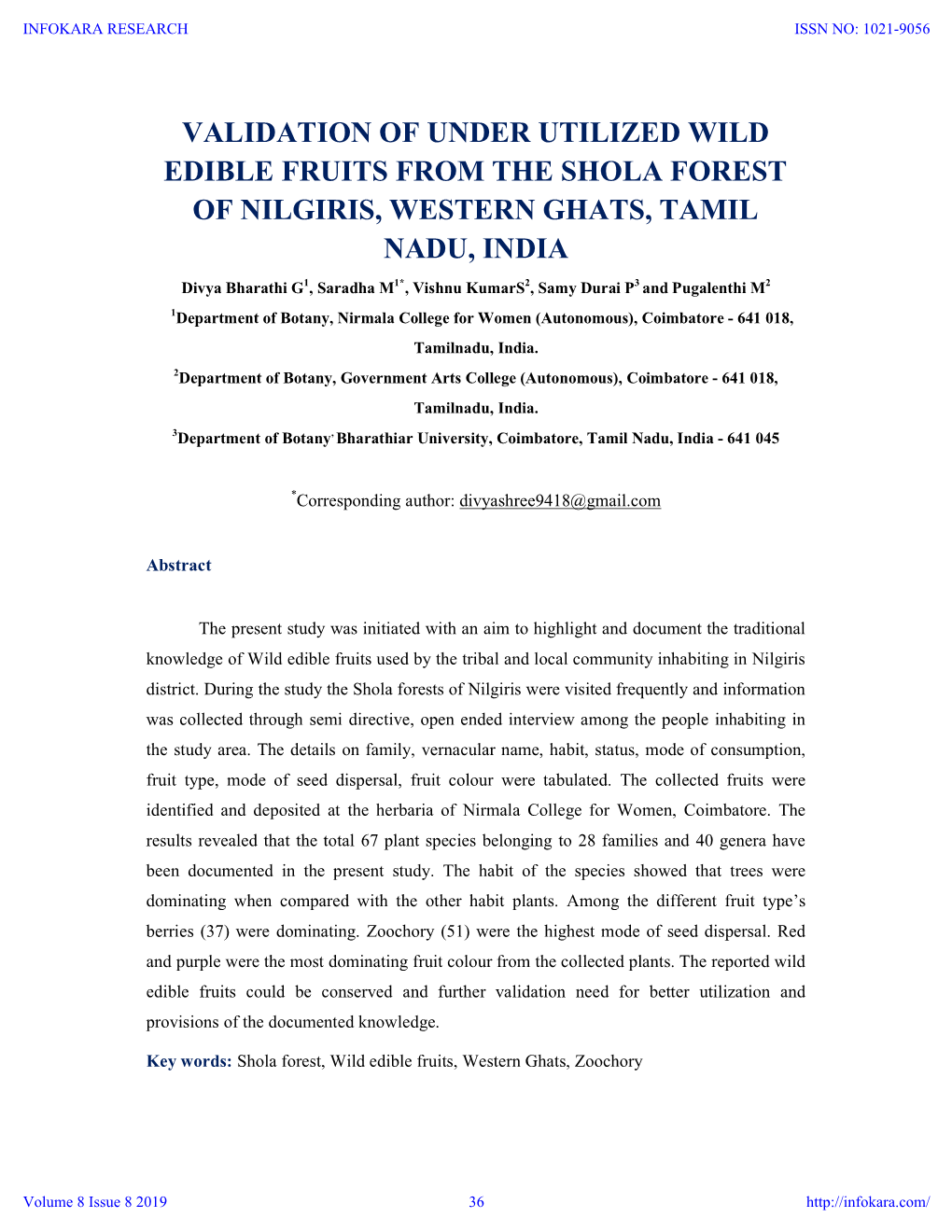 Validation of Under Utilized Wild Edible Fruits from the Shola Forest of Nilgiris, Western Ghats, Tamil Nadu, India