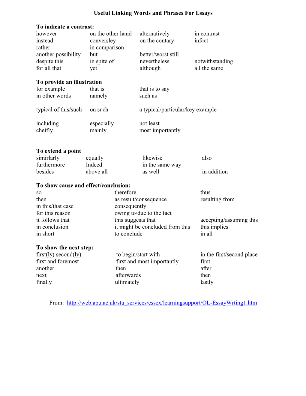 Useful Linking Words And Phrases For Essays