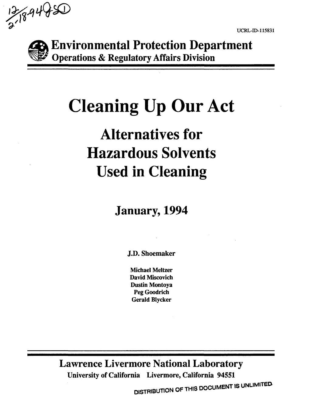 Alternatives for Hazardous Solvents Used in Cleaning