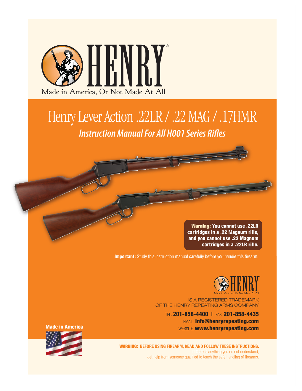 Lever Action .22LR / .22 MAG / .17HMR Instruction Manual for All H001 Series Rifles