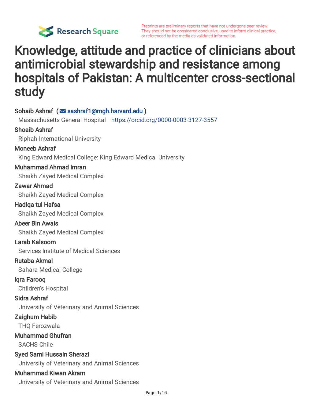 Knowledge, Attitude and Practice of Clinicians About Antimicrobial Stewardship and Resistance Among Hospitals of Pakistan: a Multicenter Cross-Sectional Study