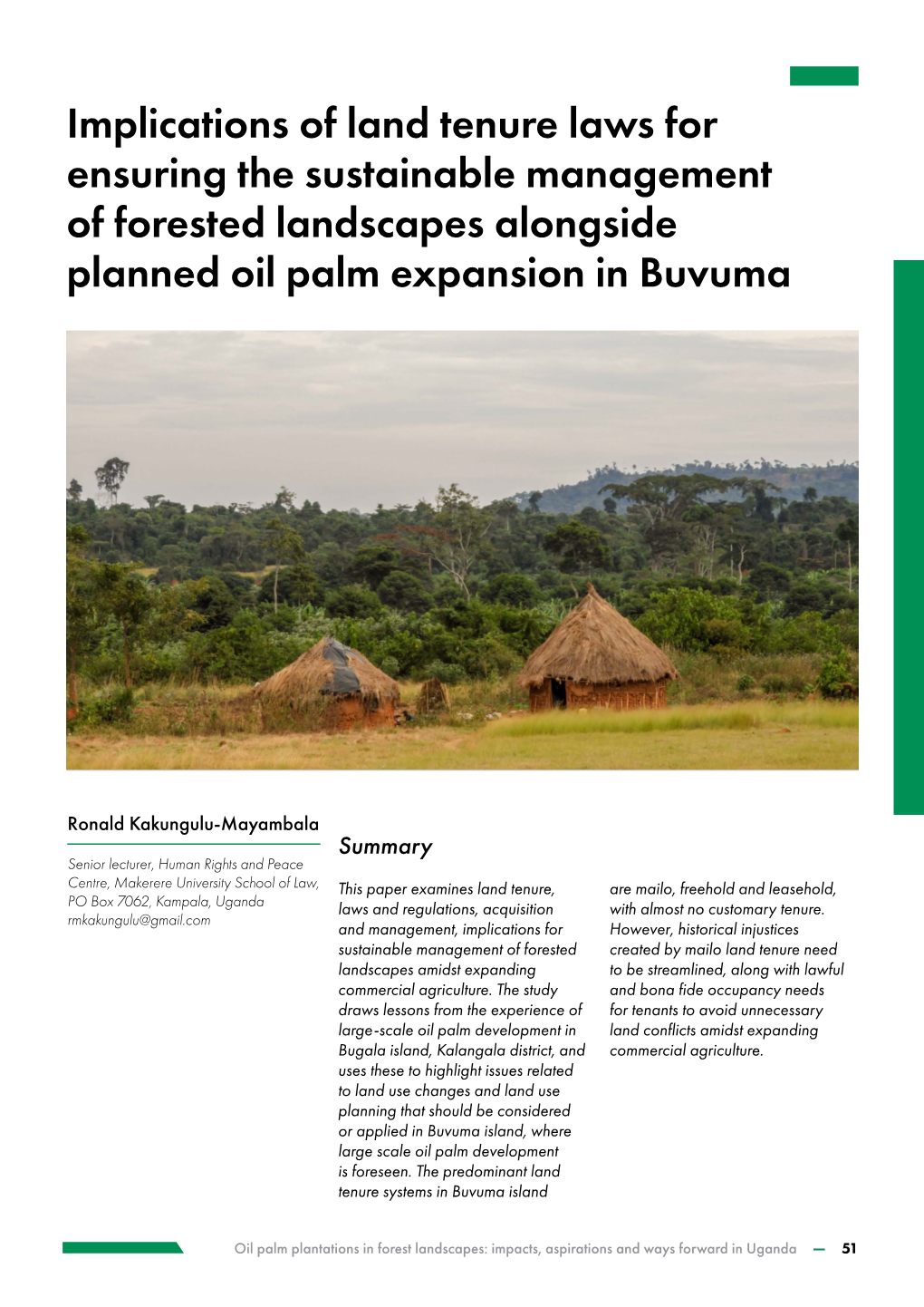 Implications of Land Tenure Laws for Ensuring the Sustainable Management of Forested Landscapes Alongside Planned Oil Palm Expansion in Buvuma