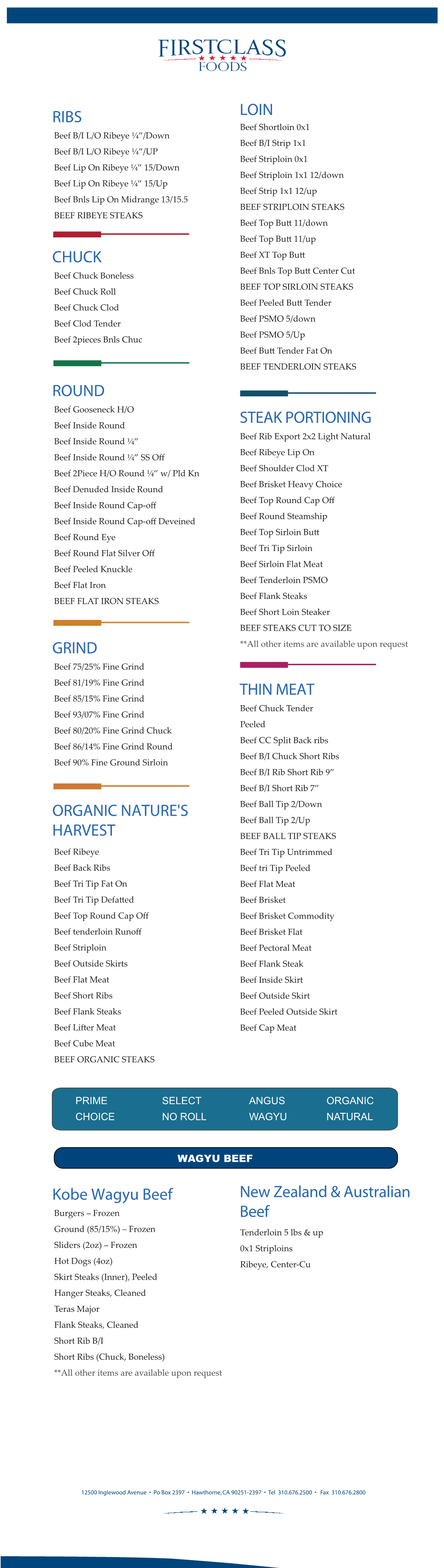 Seafood Product List