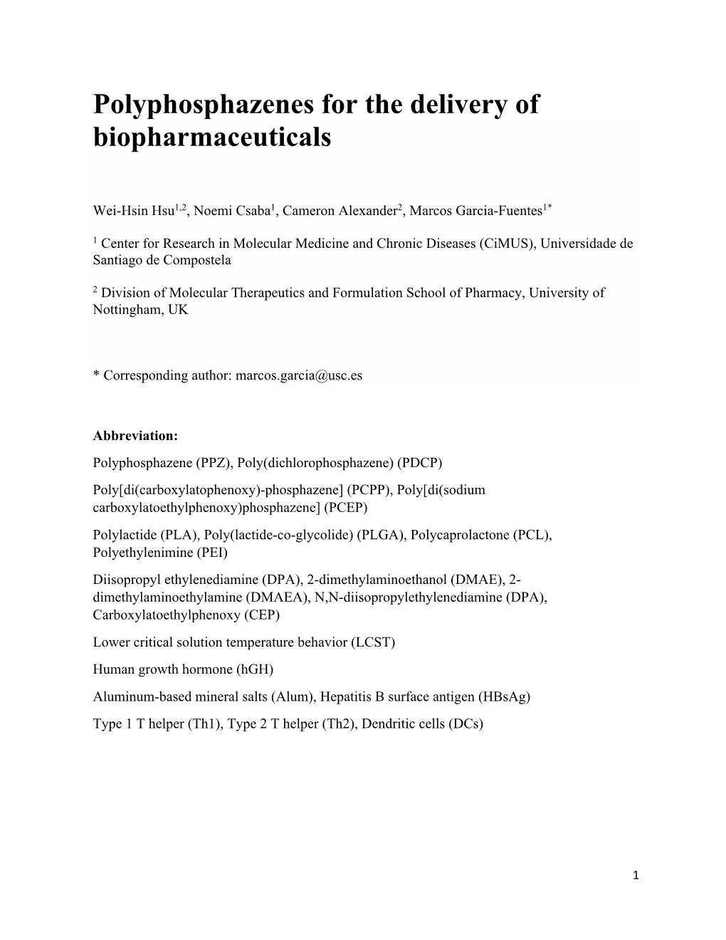 Polyphosphazenes for the Delivery of Biopharmaceuticals