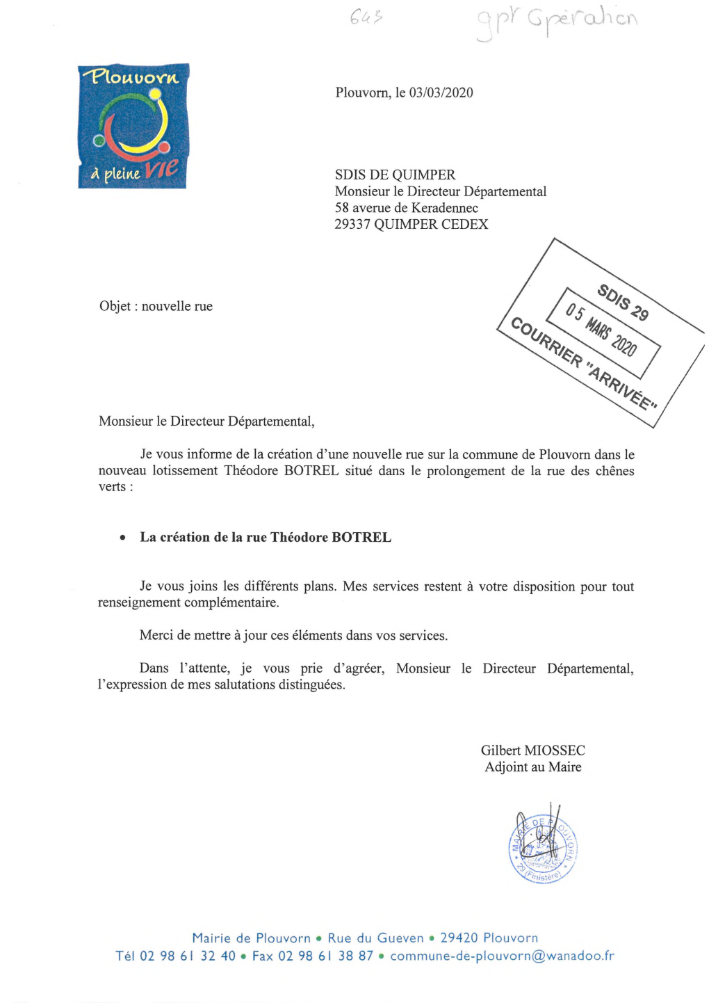 SDIS DE QUIMPER Monsieur Le Directeur Départemental 58 Averne De Keradennec 29337 QUIMPER CEDEX