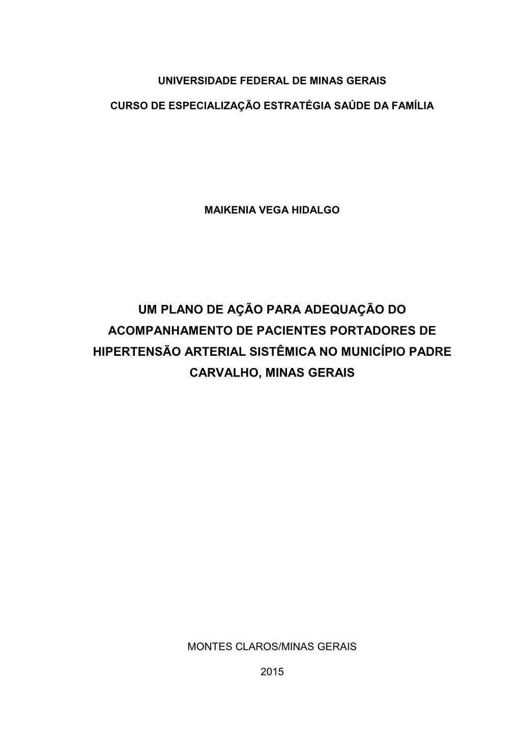 Um Plano De Ação Para Adequação Do Acompanhamento De Pacientes Portadores De Hipertensão Arterial Sistêmica No Município Padre Carvalho, Minas Gerais