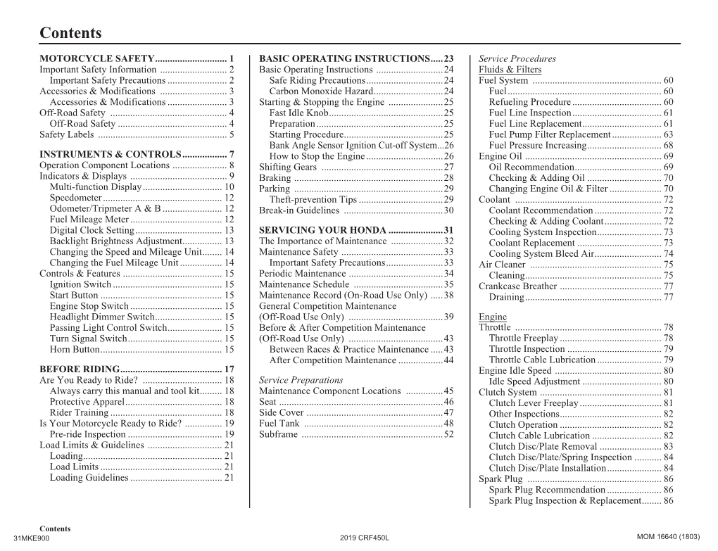 2019 CRF450L Owner's Manual