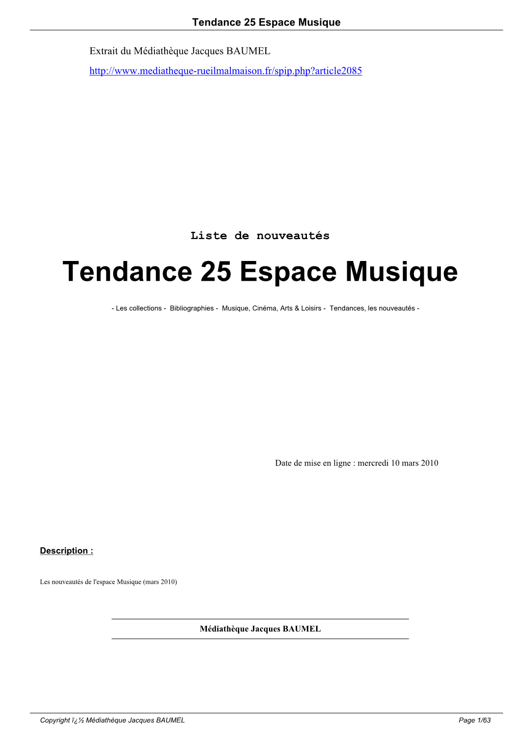 Tendance 25 Espace Musique