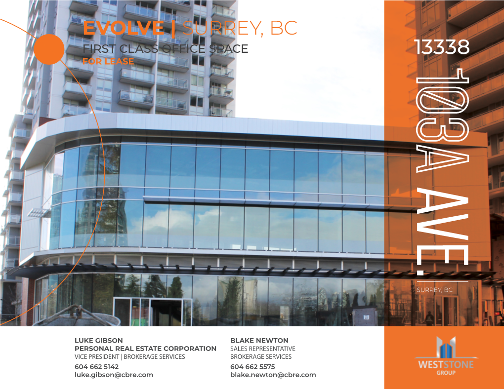 EVOLVE | SURREY, BC FIRST CLASS OFFICE SPACE 13338 for LEASE Ave